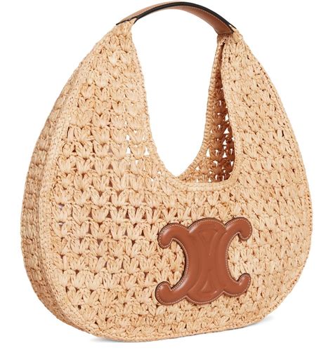 celine classic panier hobo bag in raffia and calfskin